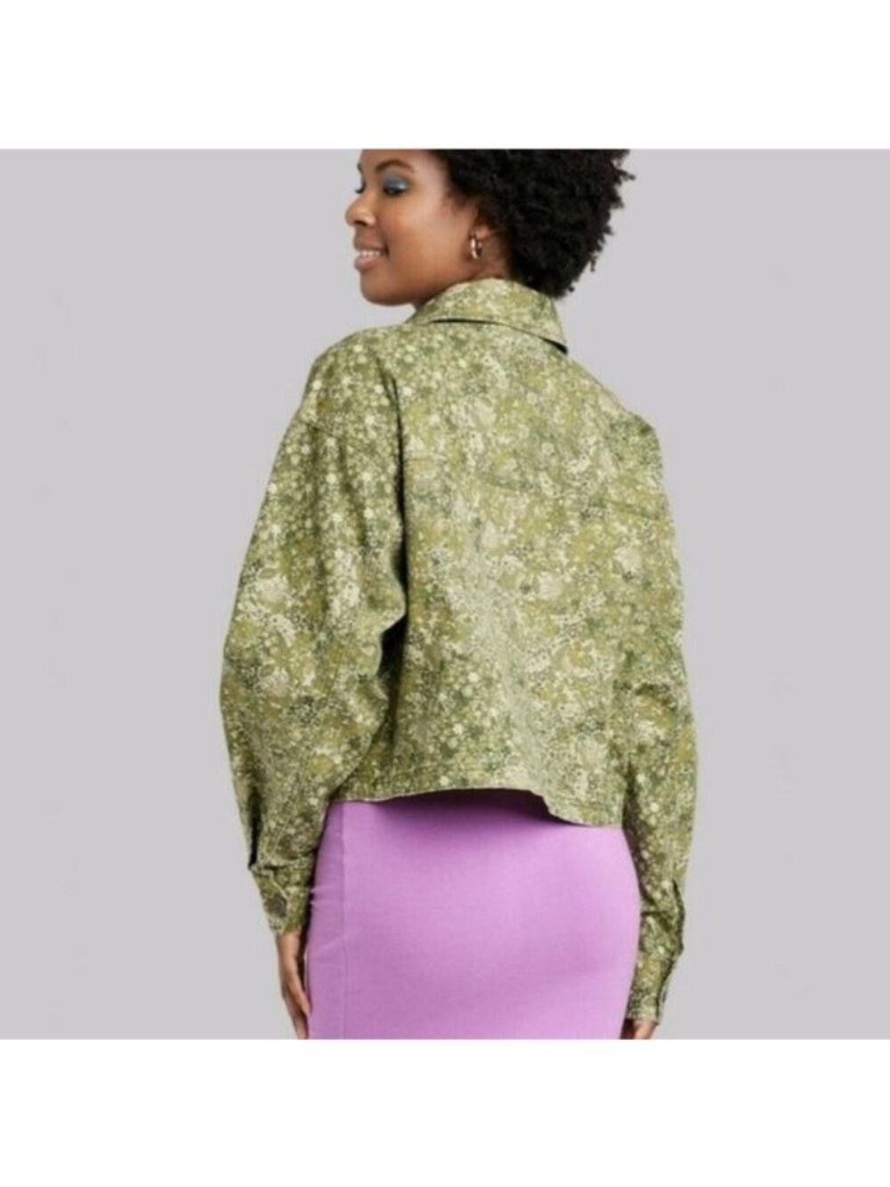 Wild Fable Cropped Floral Jacket Small New Women's Green Cotton Spring Layering - Picture 13 of 13